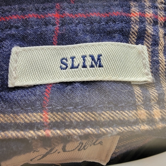 J.CREW‎ Scotch Plaid Flannel Button Down Cotton Shirt Slim Fit Men's Small Navy - Picture 9 of 15